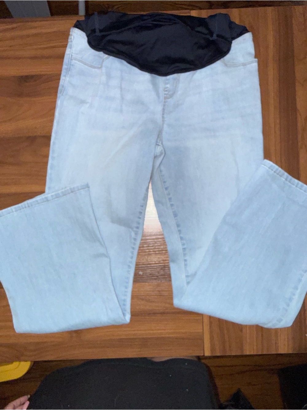 Light Blue Boot Cut Maternity Jeans with Black Stretch Waistband size 10